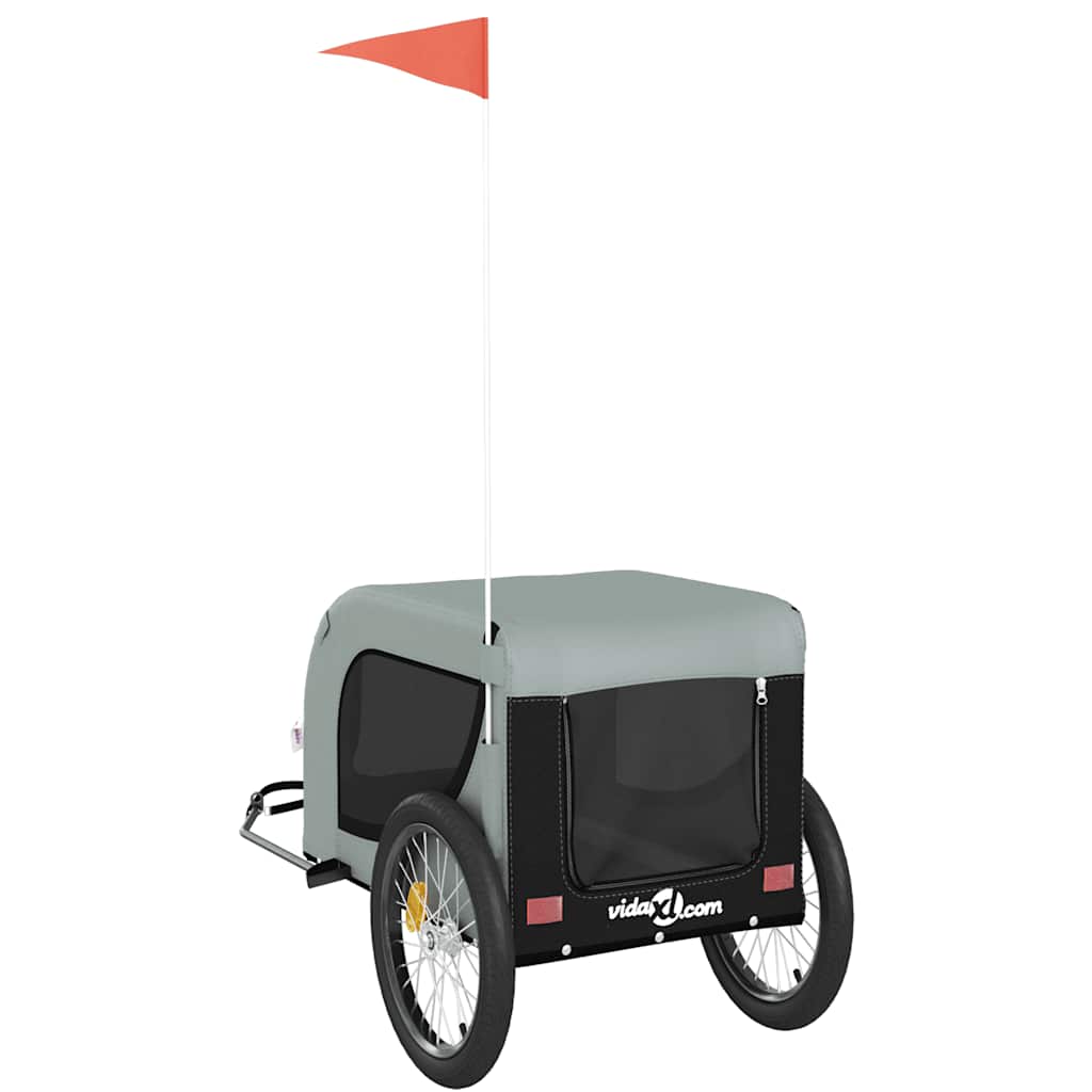 Prikolica za bicikl za ljubimce sivo-crna od tkanine i željeza