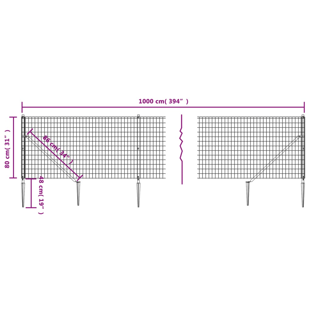Ograda od žičane mreže sa šiljastim držačima zelena 0,8 x 10 m