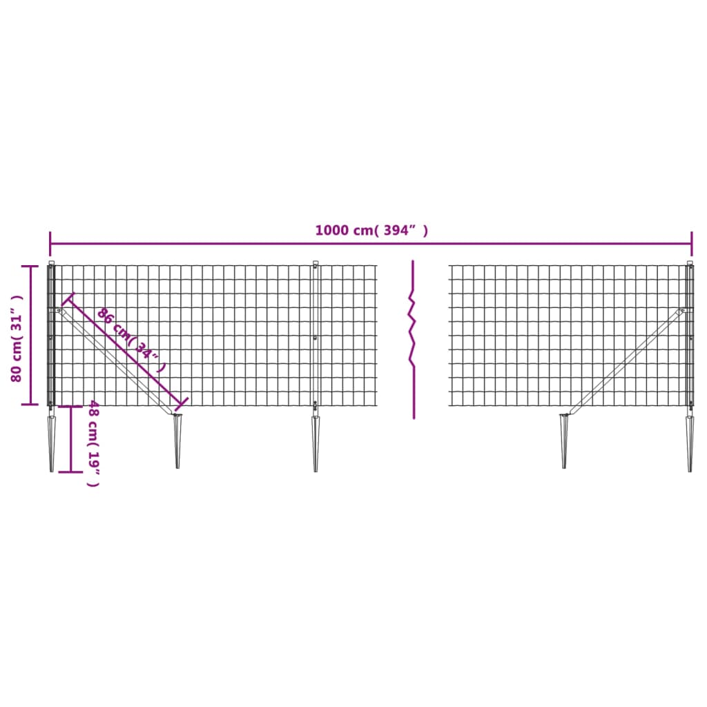 Ograda od žičane mreže sa šiljastim držačima zelena 0,8 x 10 m