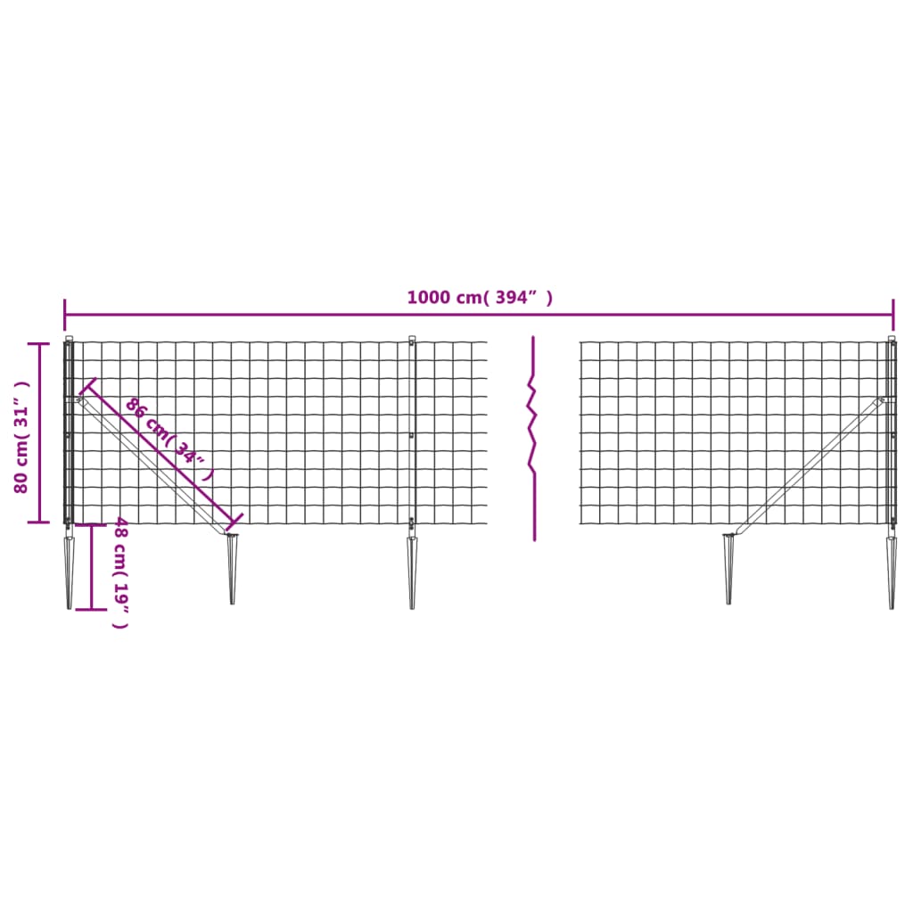 Ograda od žičane mreže sa šiljastim držačima zelena 0,8 x 10 m
