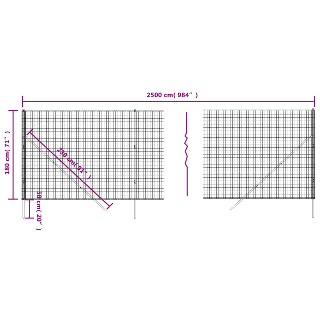 Ograda od žičane mreže antracit 1,8 x 25 m od pocinčanog čelika