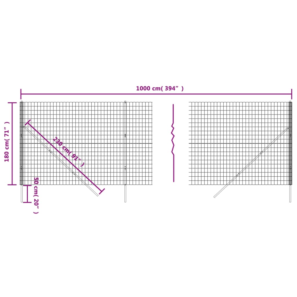 Ograda od žičane mreže antracit 1,8x10 m od pocinčanog čelika
