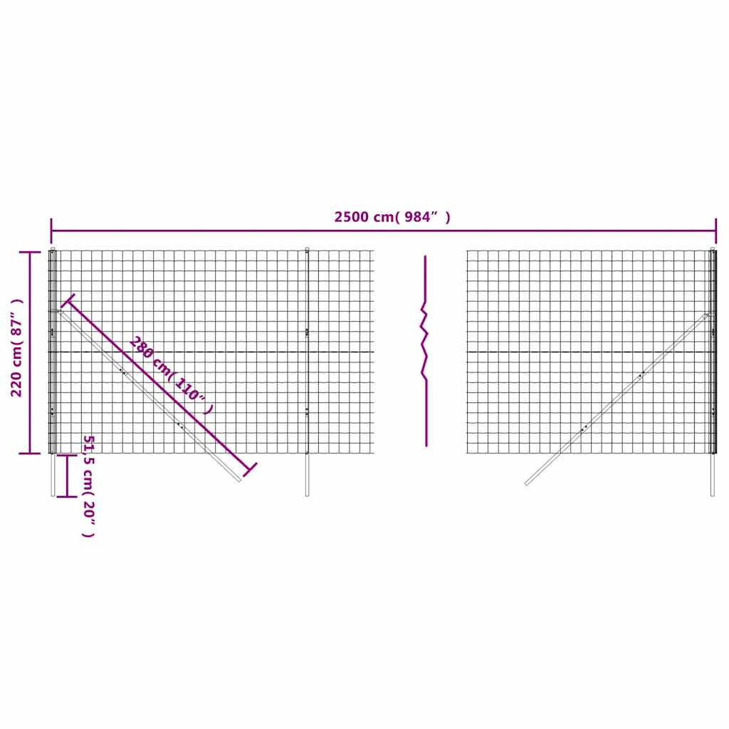 Ograda od žičane mreže antracit 2,2x25 m od pocinčanog čelika