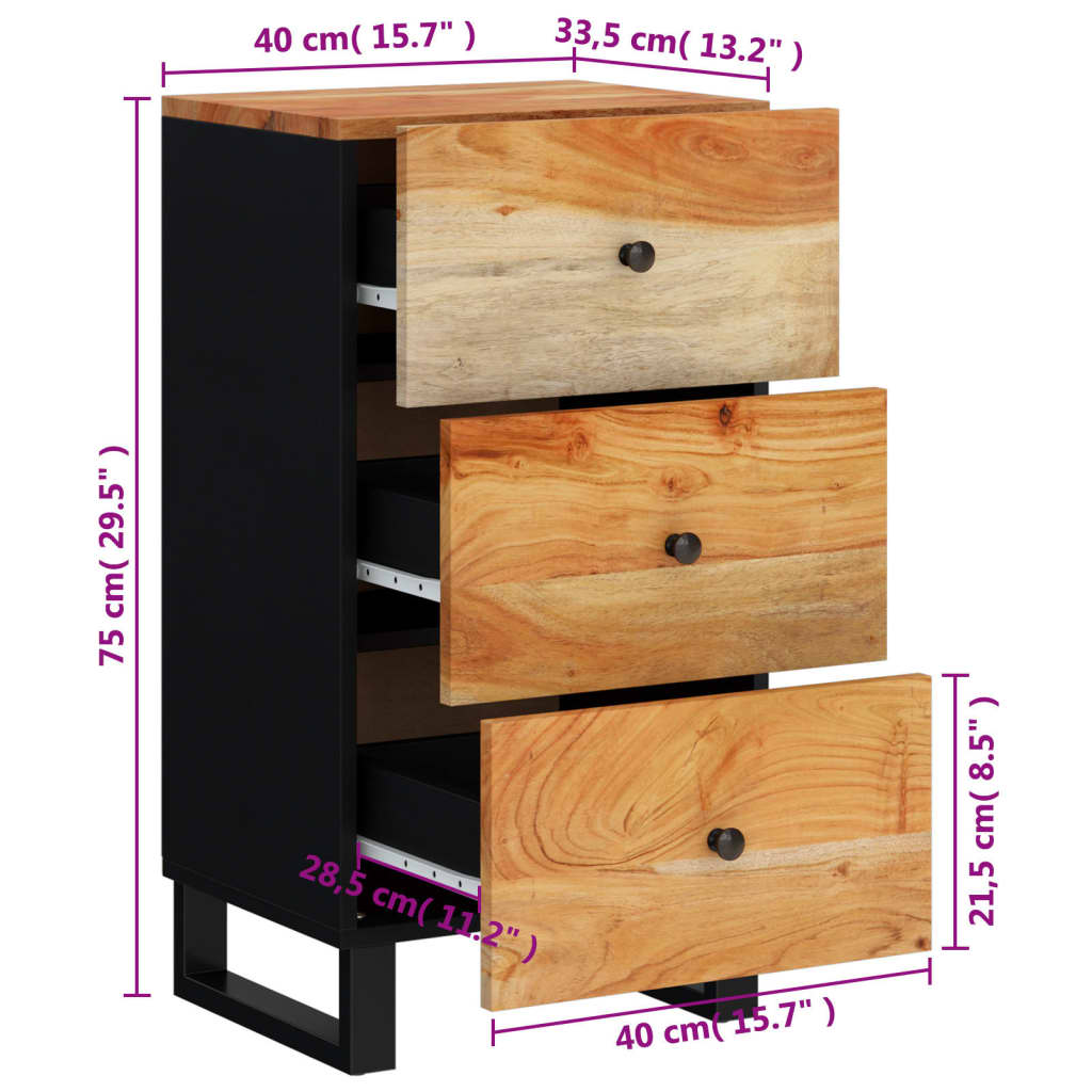 Komoda s 3 ladice 40 x 33,5 x 75 cm od masivnog drva bagrema
