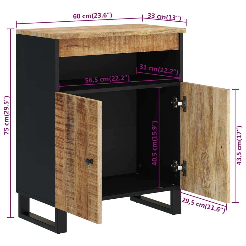 Komoda s 2 vrata 60 x 33 x 75 cm od masivnog drva manga
