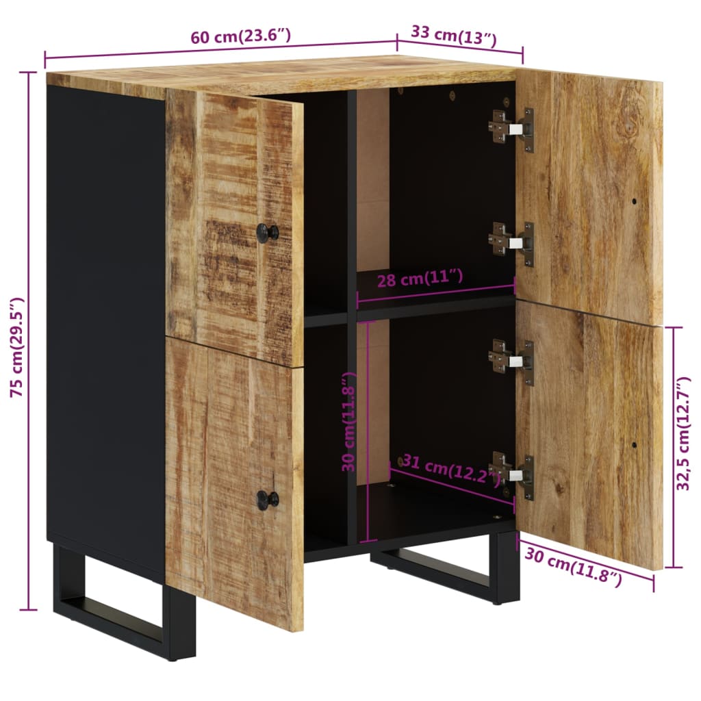 Komoda s 4 vrata 60 x 33 x 75 cm od masivnog drva manga