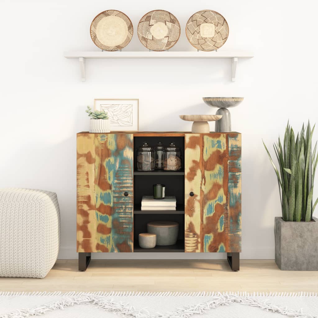 Komoda s 2 vrata 90 x 33 x 75 cm od masivnog obnovljenog drva