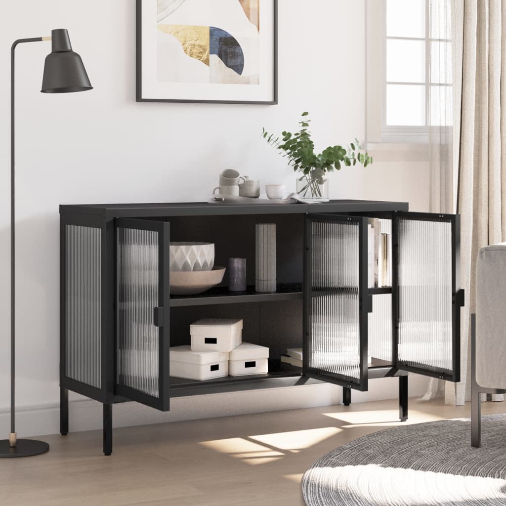 Komoda crna 105 x 35 x 70 cm od stakla i čelika