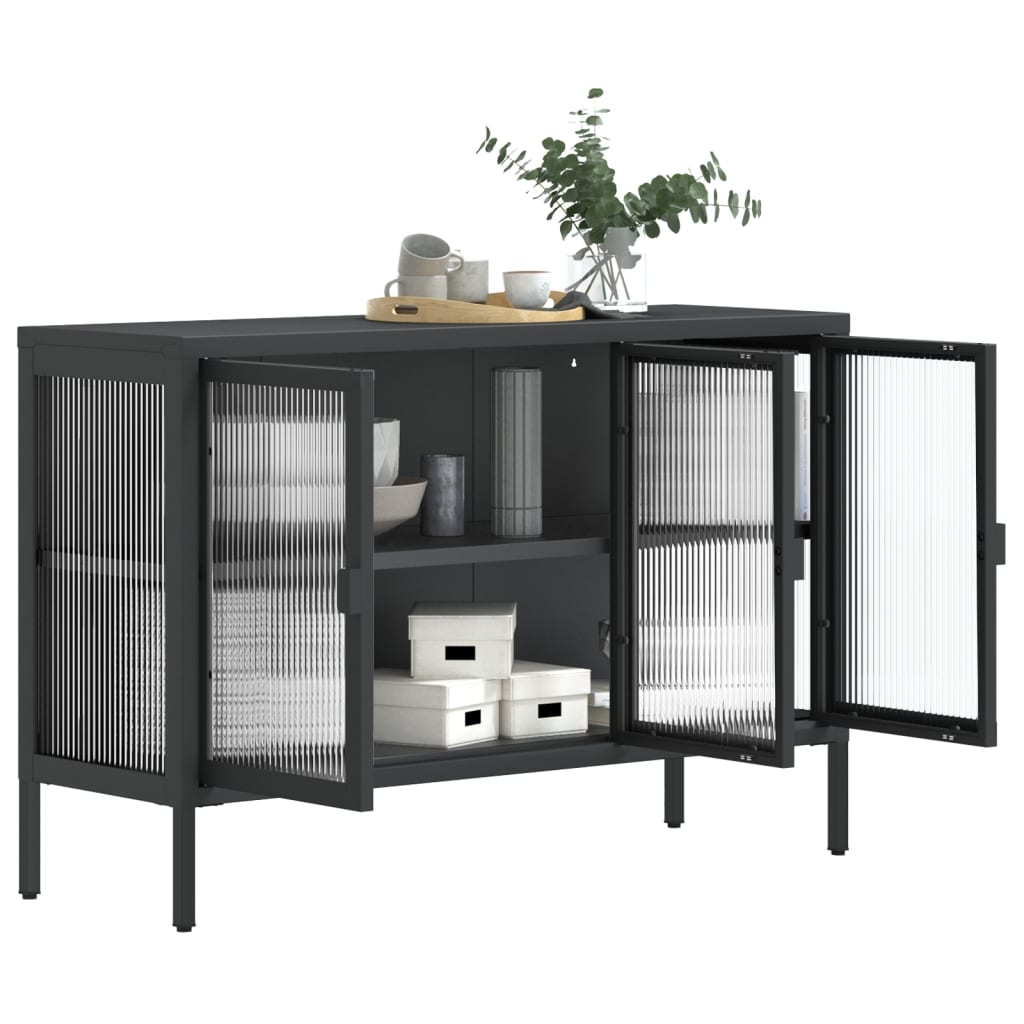 Komoda crna 105 x 35 x 70 cm od stakla i čelika