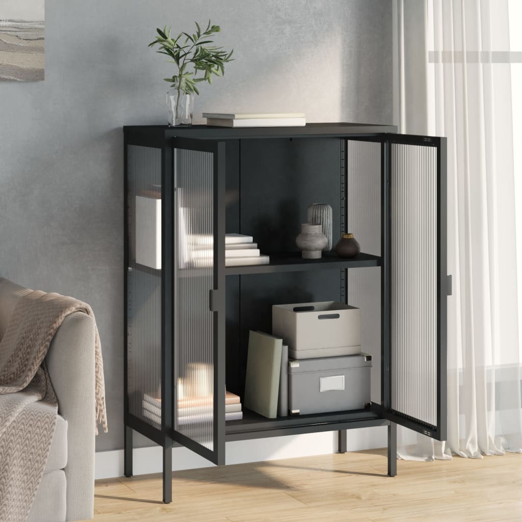 Komoda crna 75 x 35 x 105 cm od stakla i čelika