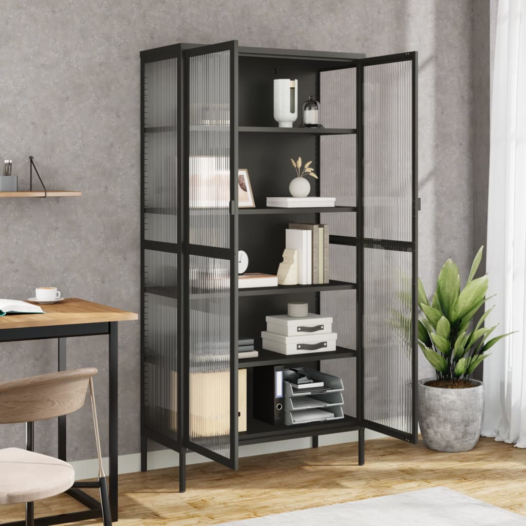 Visoka komoda crna 85 x 40 x 180 cm od stakla i čelika