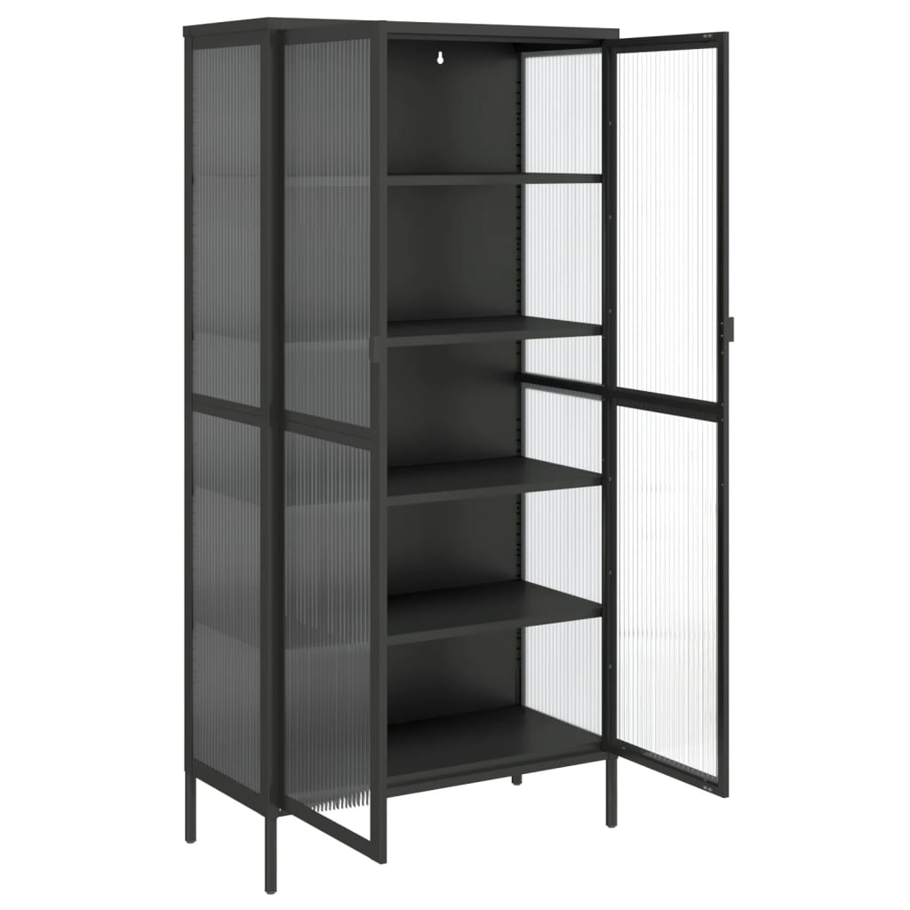 Visoka komoda crna 85 x 40 x 180 cm od stakla i čelika