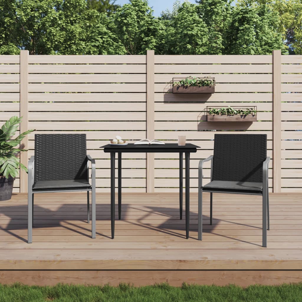 Vrtne stolice s jastucima 2 kom crne 56x59x84 cm od poliratana