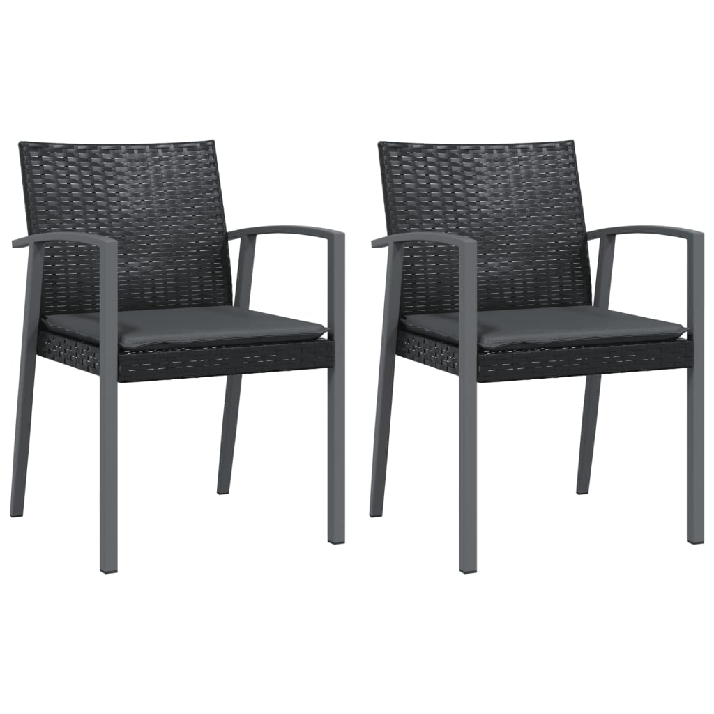 Vrtne stolice s jastucima 2 kom crne 56,5x57x83 cm poliratan