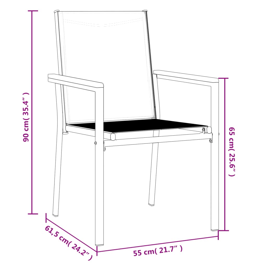 Vrtne stolice 2 kom crne 55 x 61,5 x 90 cm tekstilen i čelik