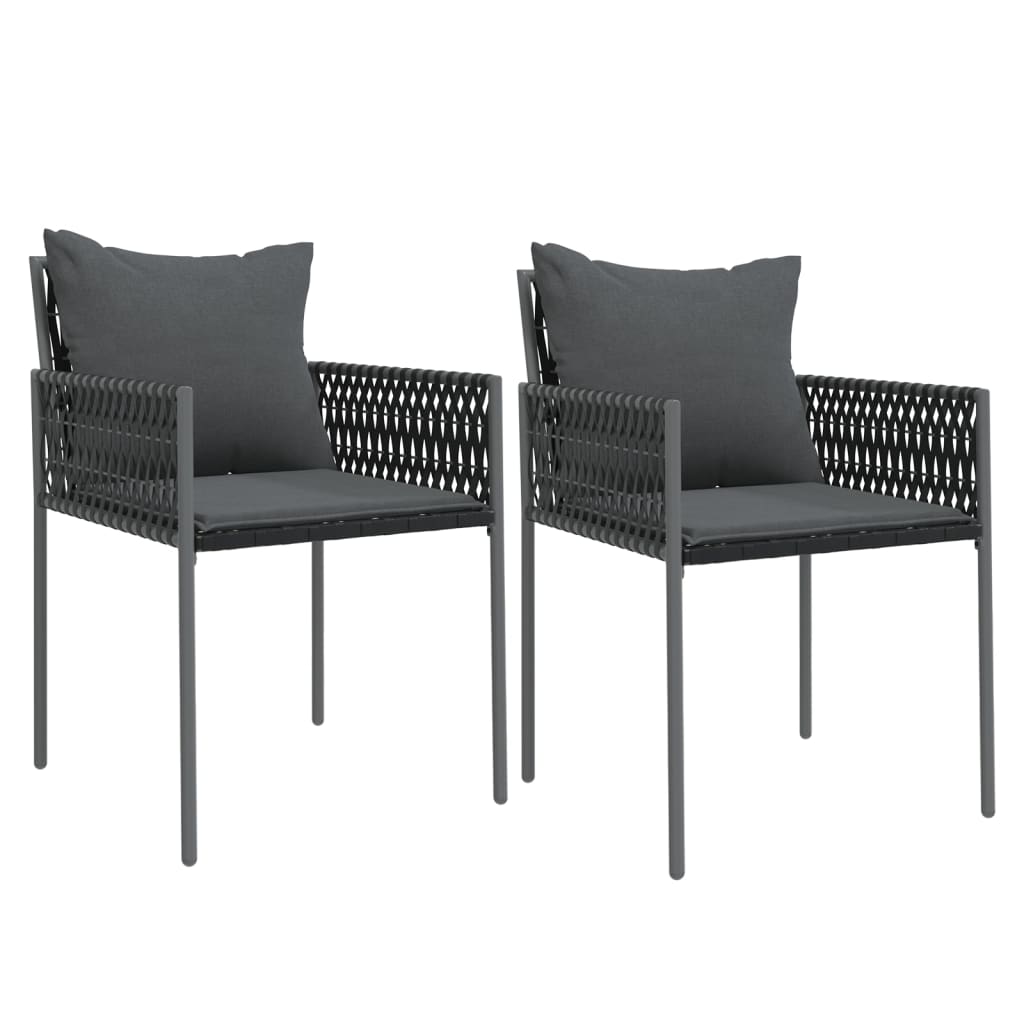 Vrtne stolice s jastucima 2 kom crne 54x61x83 cm od poliratana
