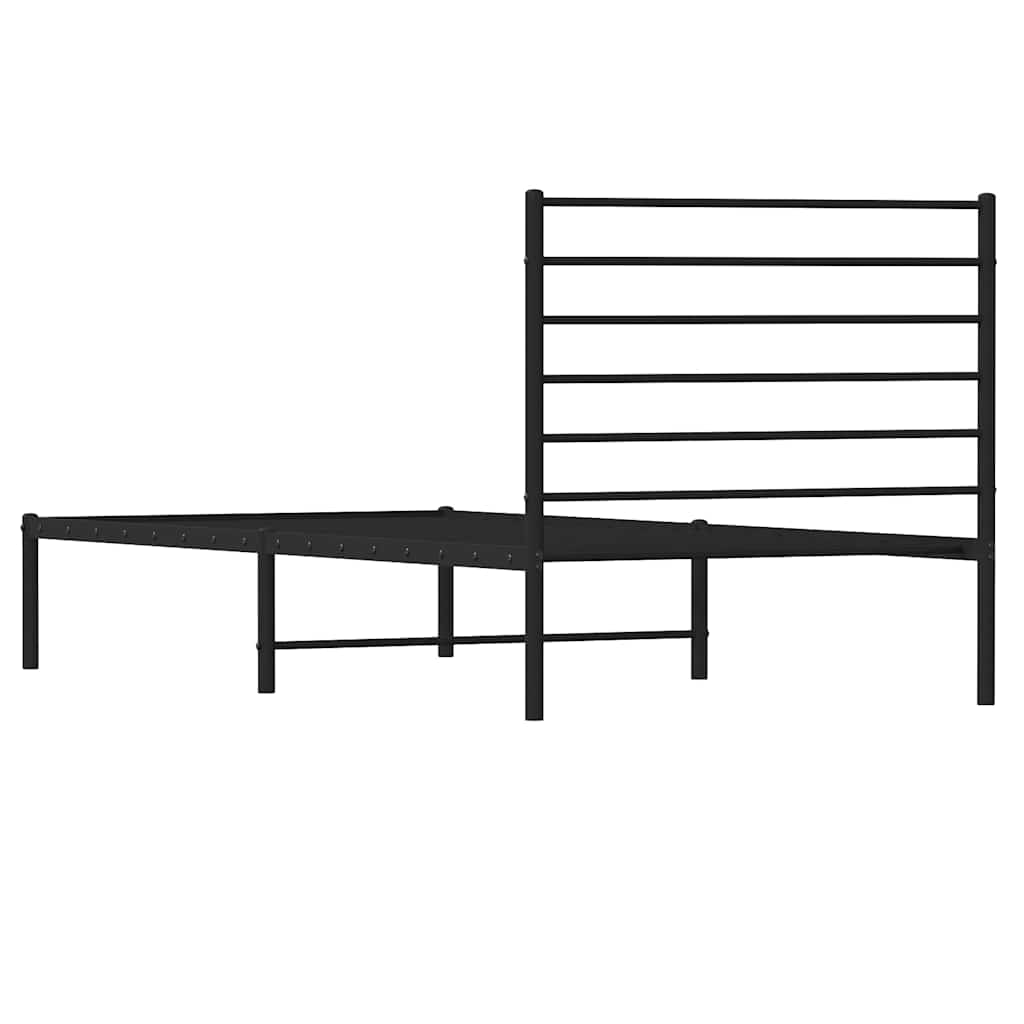 Metalni okvir za krevet s uzglavljem crni 75x190 cm
