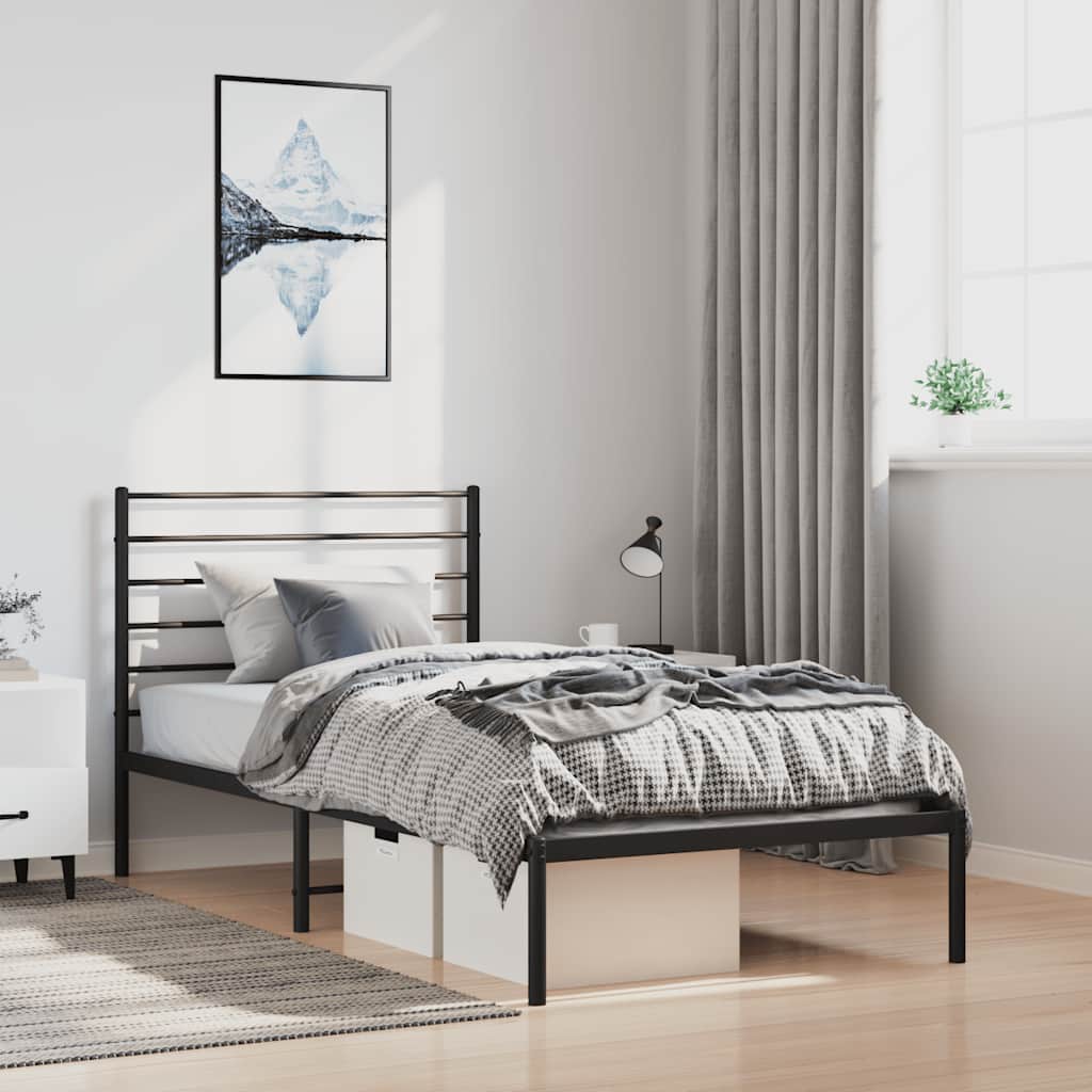 Metalni okvir za krevet s uzglavljem crni 100x200 cm