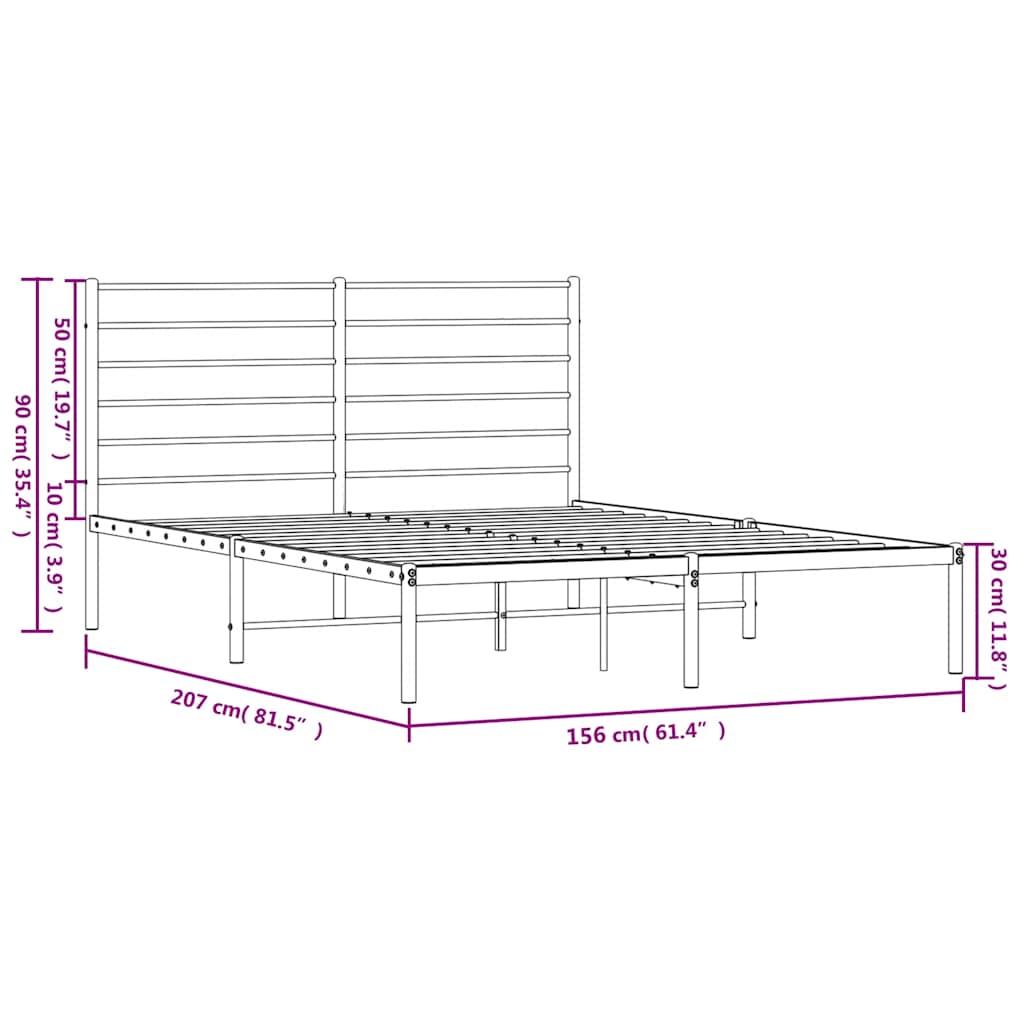 Metalni okvir za krevet s uzglavljem crni 150x200 cm