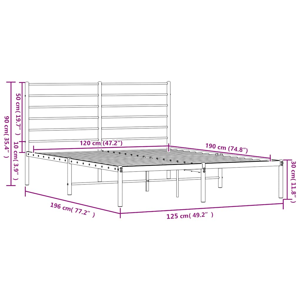 Metalni okvir za krevet s uzglavljem bijeli 120 x 190 cm