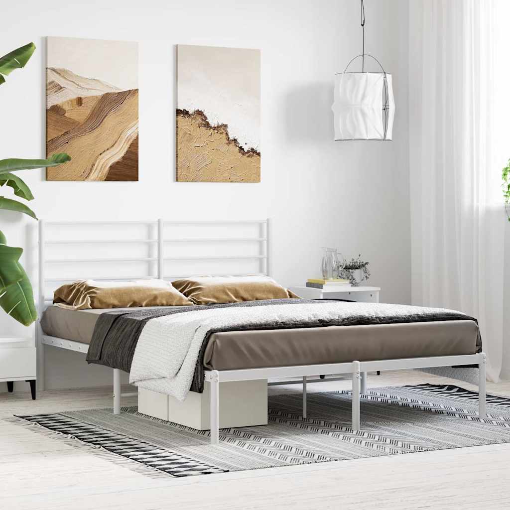 Metalni okvir za krevet s uzglavljem bijeli 140 x 190 cm