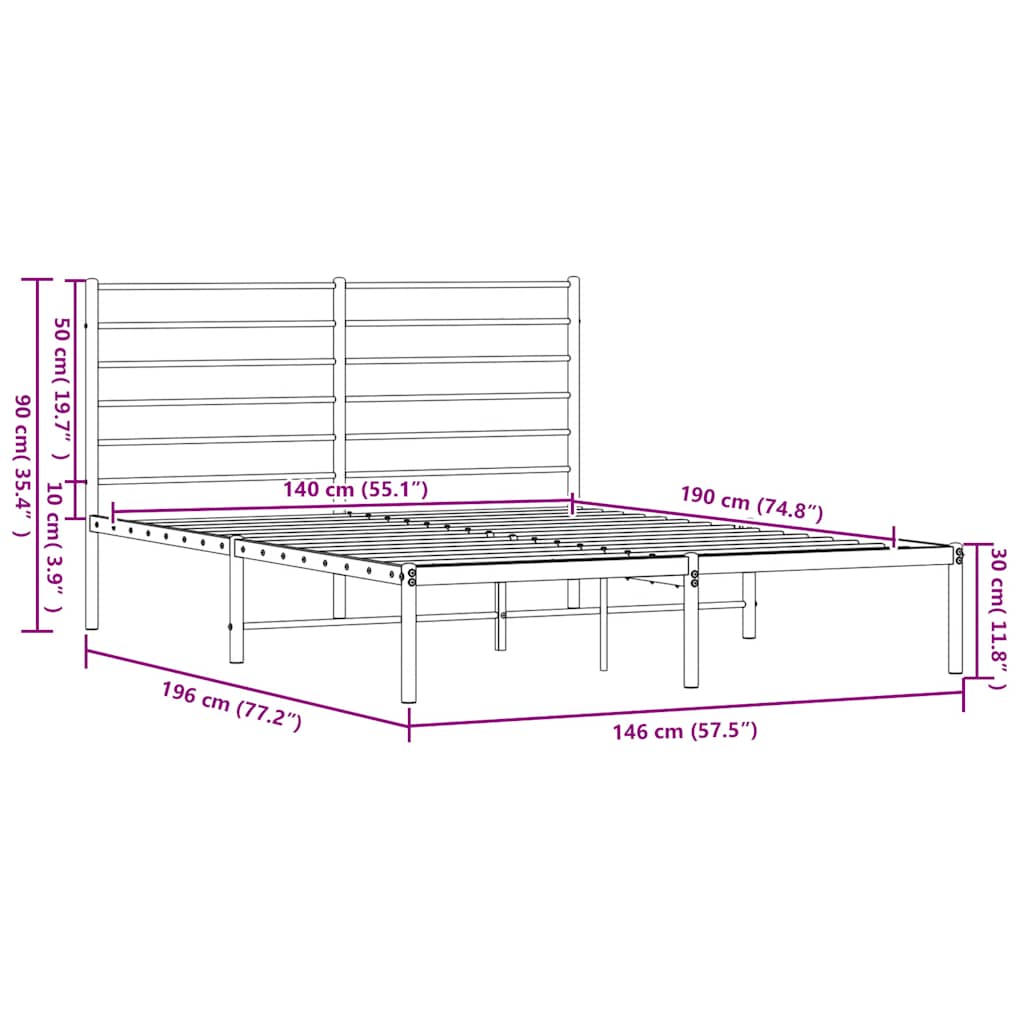 Metalni okvir za krevet s uzglavljem bijeli 140 x 190 cm