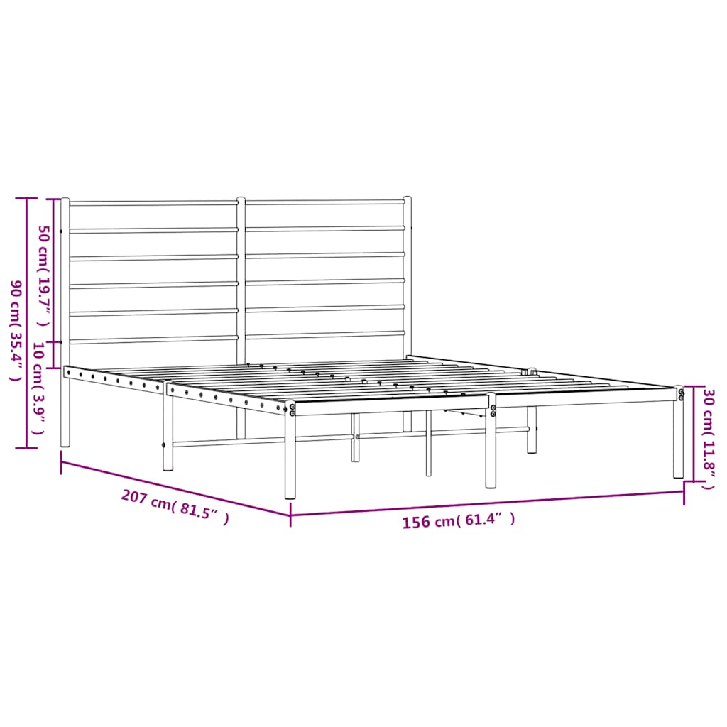 Metalni okvir za krevet s uzglavljem bijeli 150x200 cm