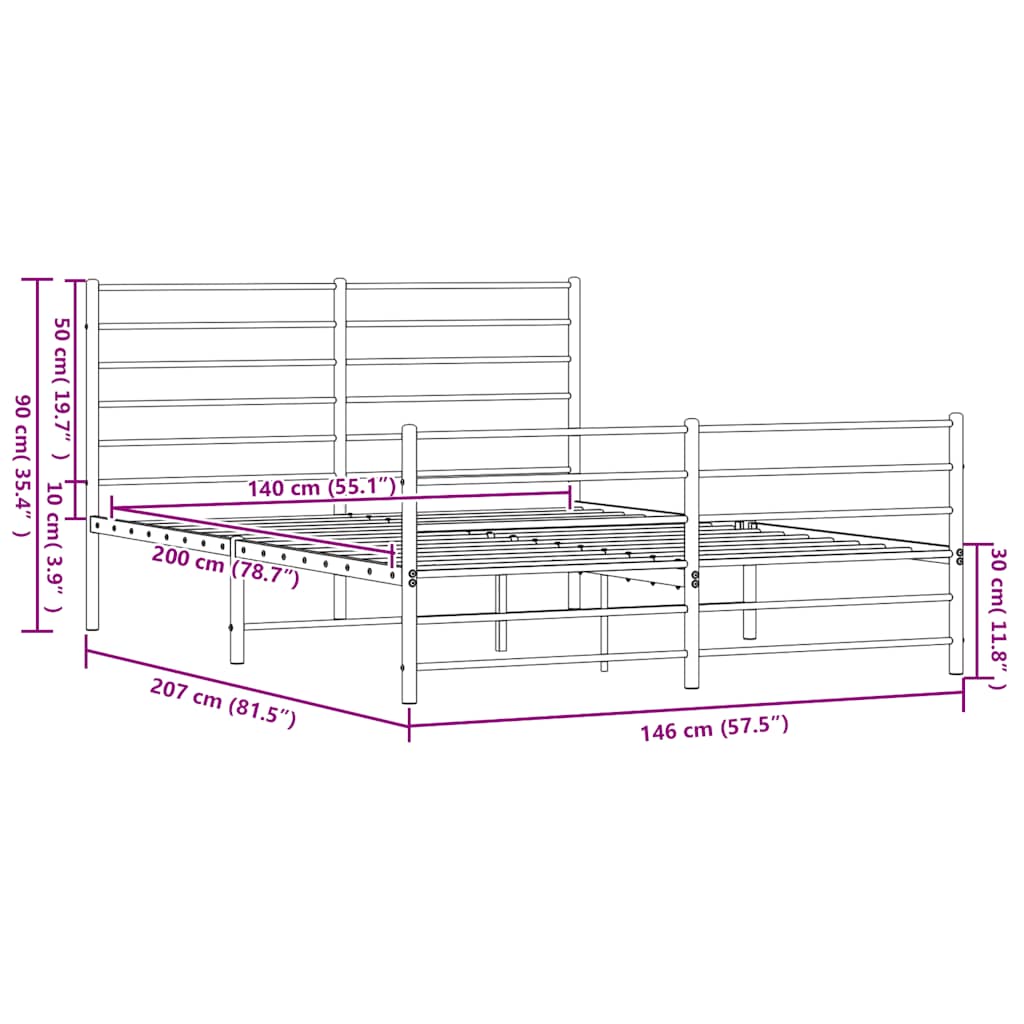 Metalni okvir kreveta uzglavlje i podnožje bijeli 140x200 cm