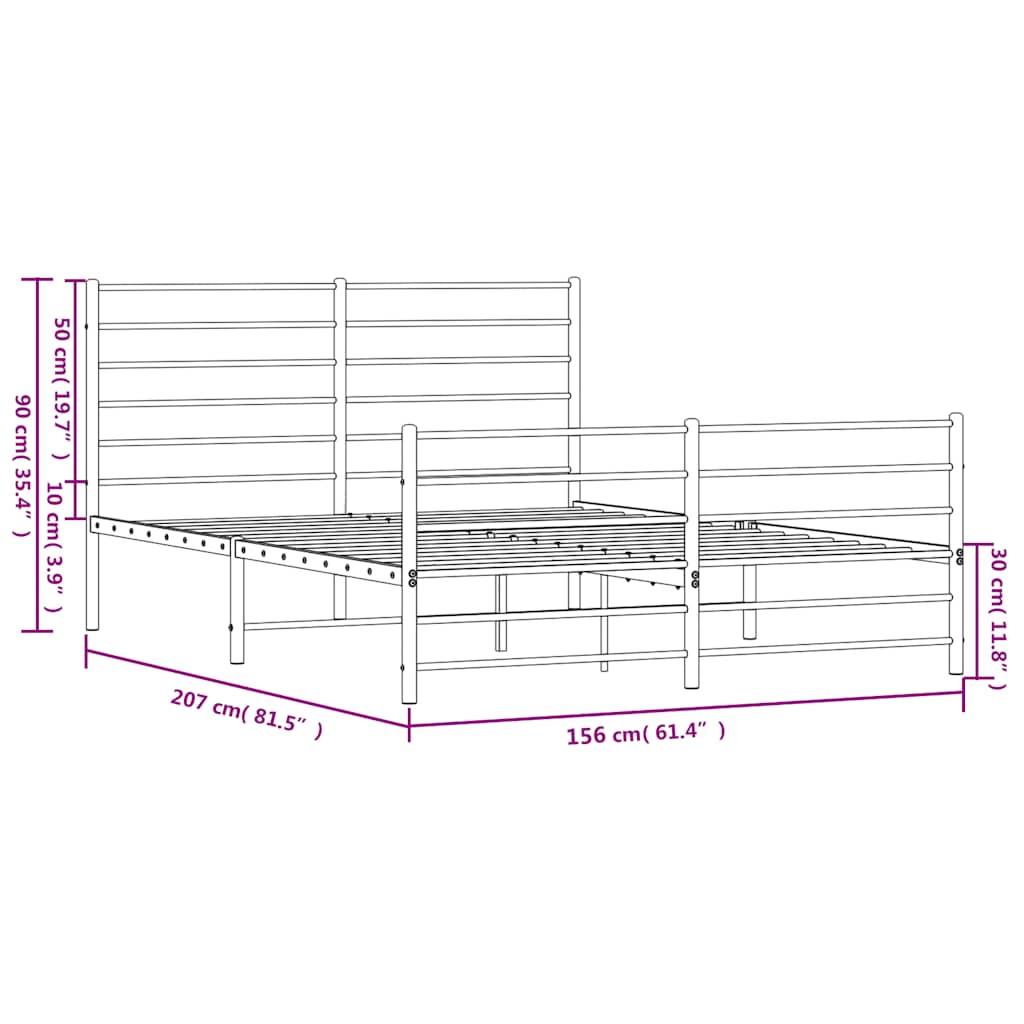 Metalni okvir kreveta uzglavlje i podnožje bijeli 150 x 200 cm