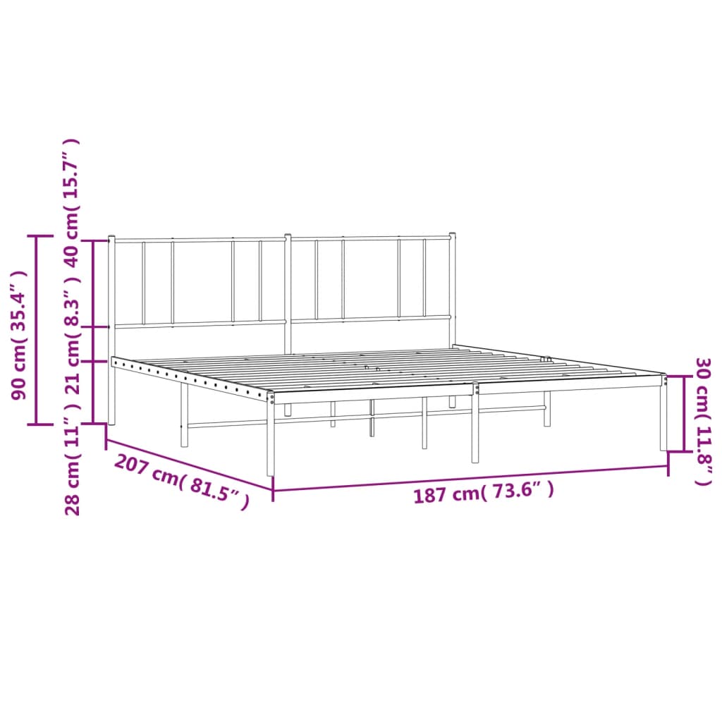 Metalni okvir za krevet s uzglavljem crni 180x200 cm