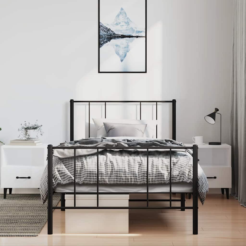 Metalni okvir kreveta uzglavlje i podnožje crni 100x190 cm