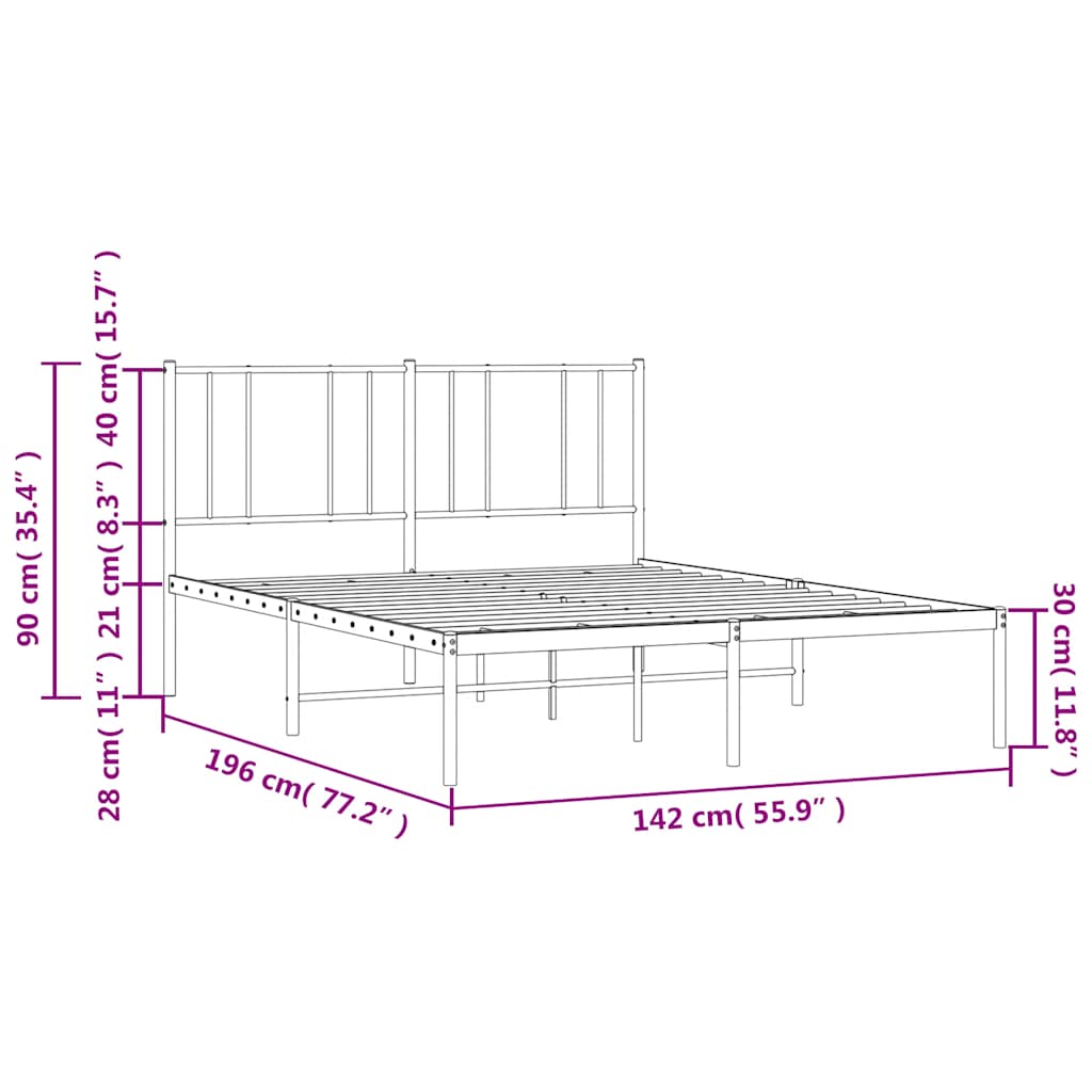 Metalni okvir za krevet s uzglavljem bijeli 135x190 cm