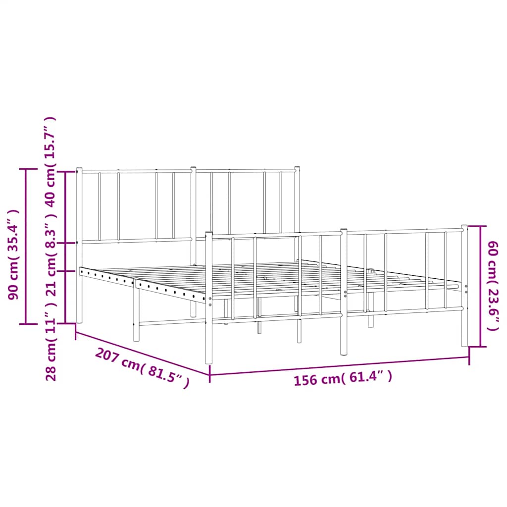 Metalni okvir kreveta uzglavlje i podnožje bijeli 150 x 200 cm