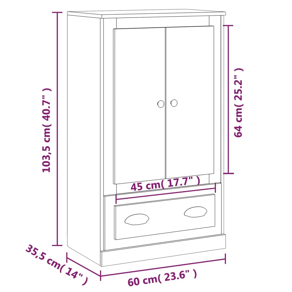 Visoka komoda siva betona 60x35,5x103,5 cm konstruiranog drva