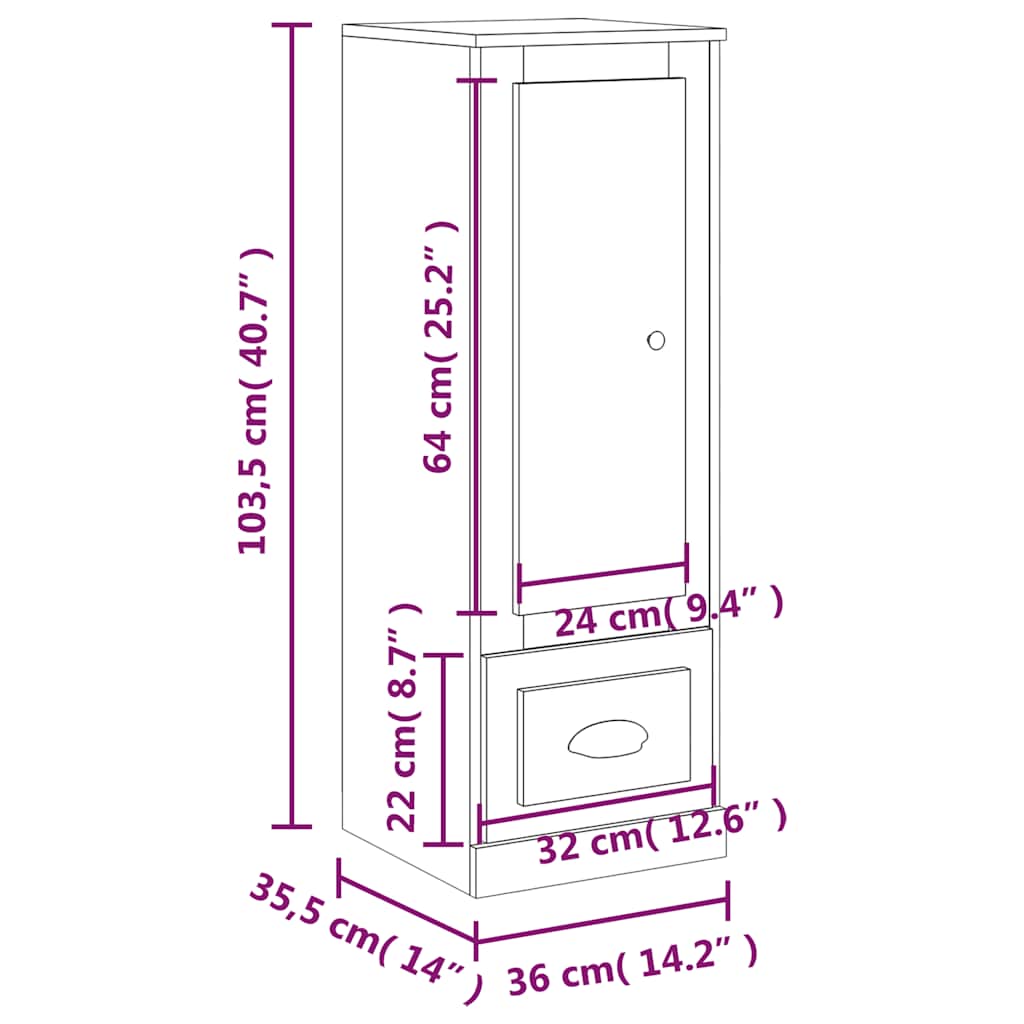 Visoka crna 36x35,5x103,5 cm konstruirano drvo
