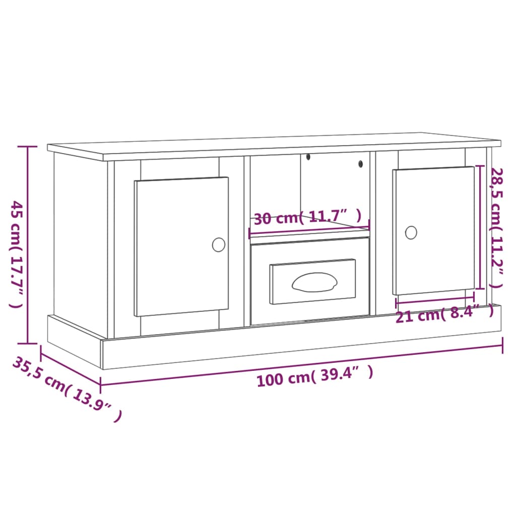 TV ormarić boja betona 100x35,5x45 cm konstruirano drvo