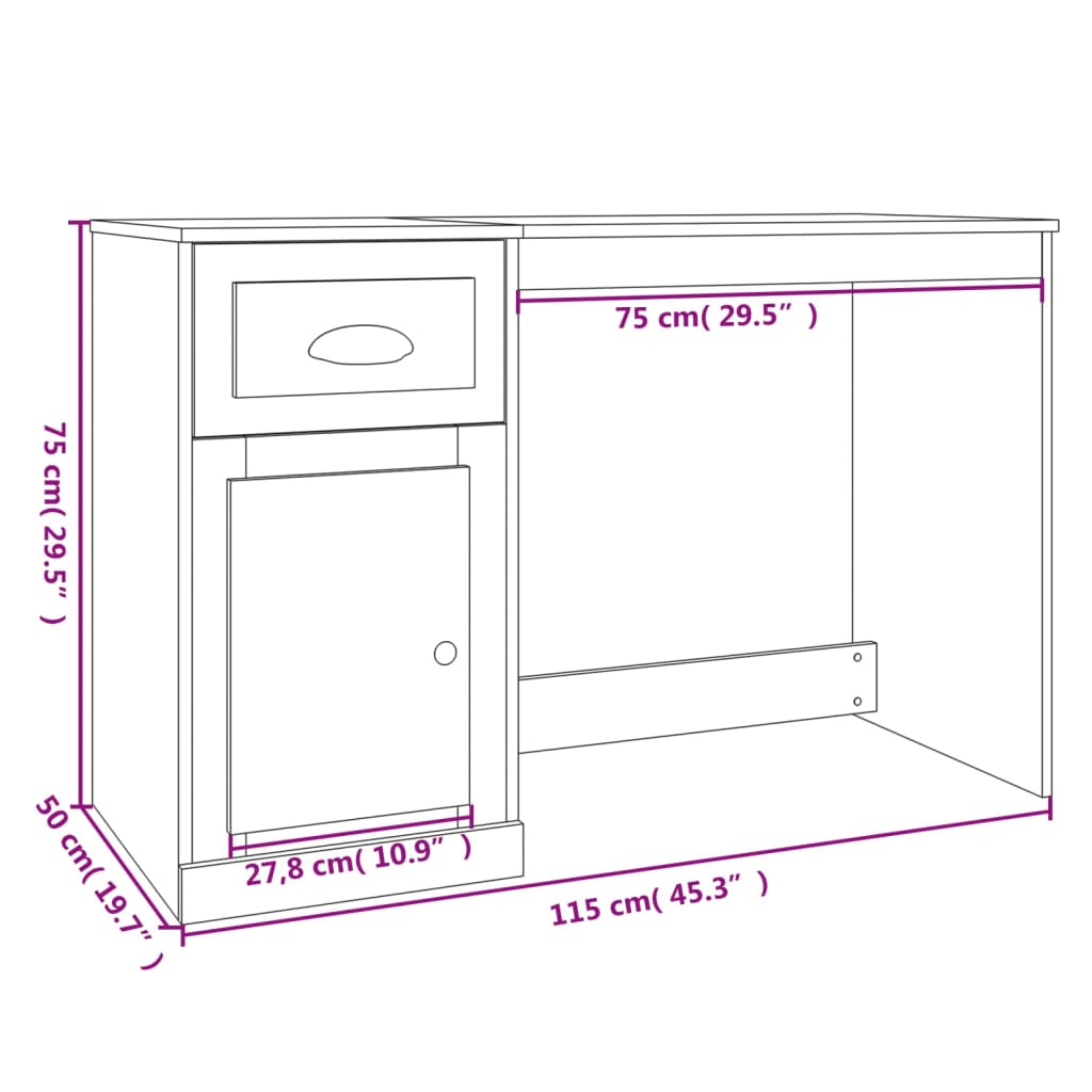 Radni stol s ladicom crni 115 x 50 x 75 cm konstruirano drvo