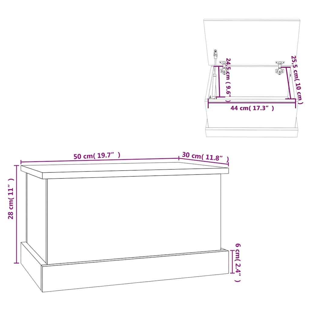 Kutija za pohranu crna 50 x 30 x 28 cm od konstruiranog drva