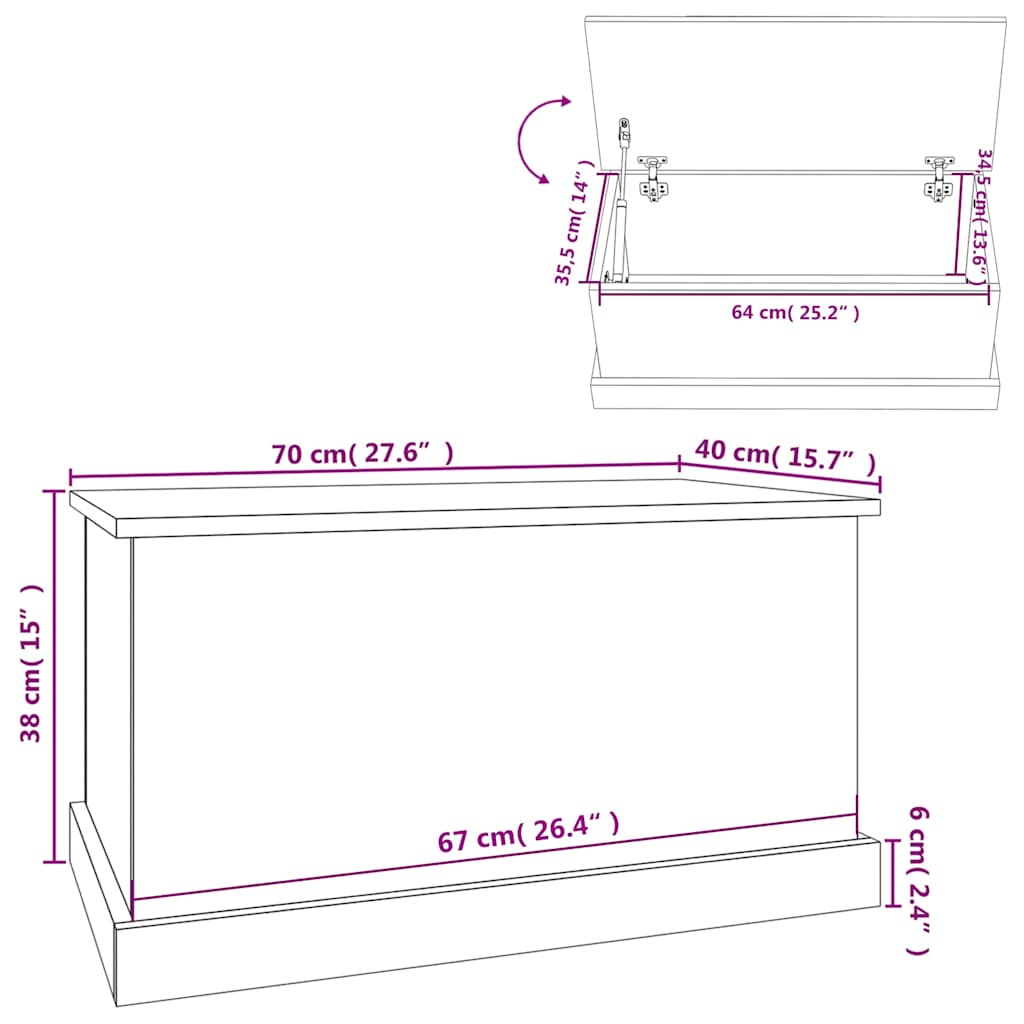 Kutija za pohranu crna 70 x 40 x 28 cm od konstruiranog drva