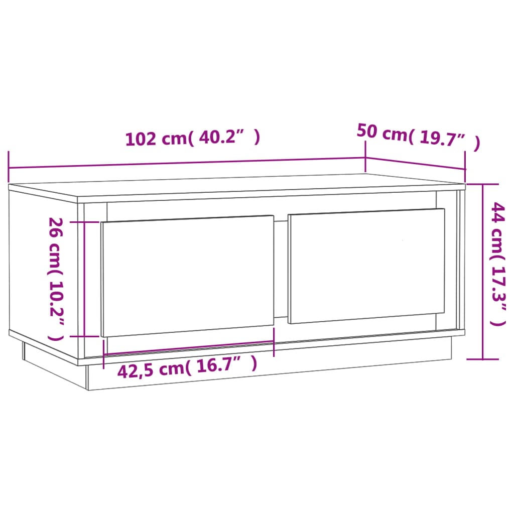 Stolić za kavu sjajni bijeli 102x50x44 cm konstruirano drvo