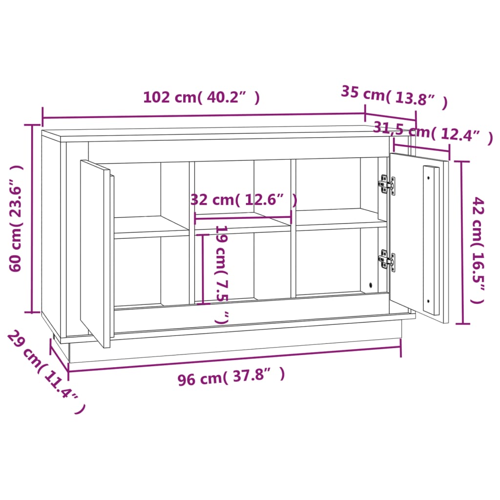 Komoda sivog hrasta sonome 102x35x60 cm od konstruiranog drva