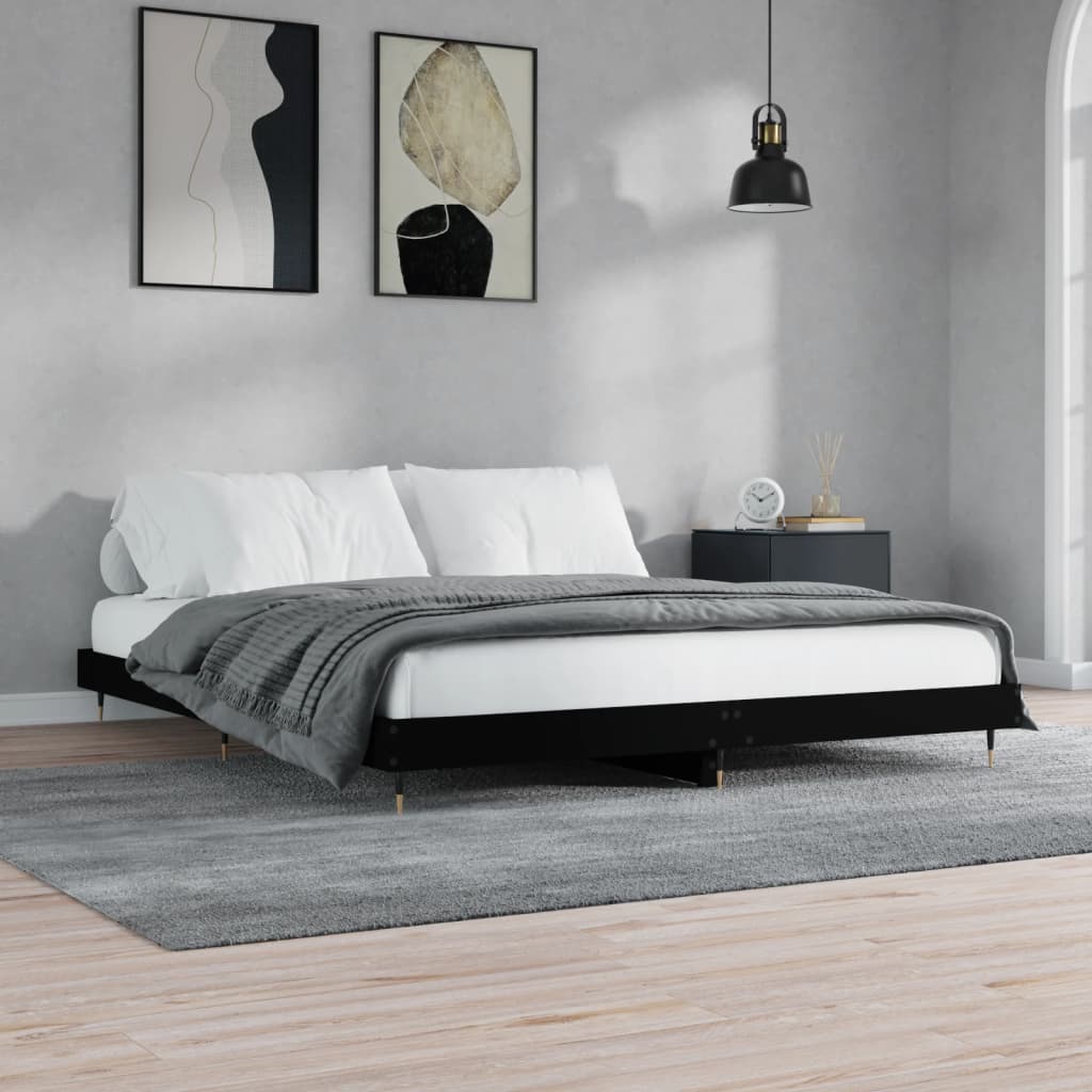 Okvir za krevet crni 200 x 200 cm konstruirano drvo