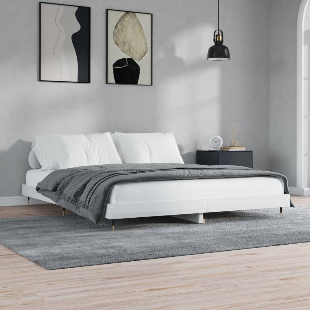 Okvir za krevet visoki sjaj bijeli 220x200 cm konstruirano drvo