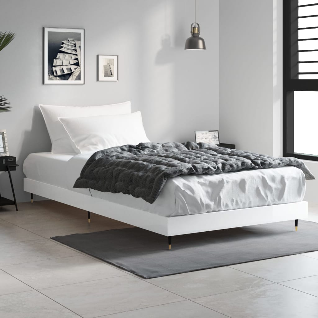 Okvir za krevet visoki sjaj bijeli 90x190 cm konstruirano drvo