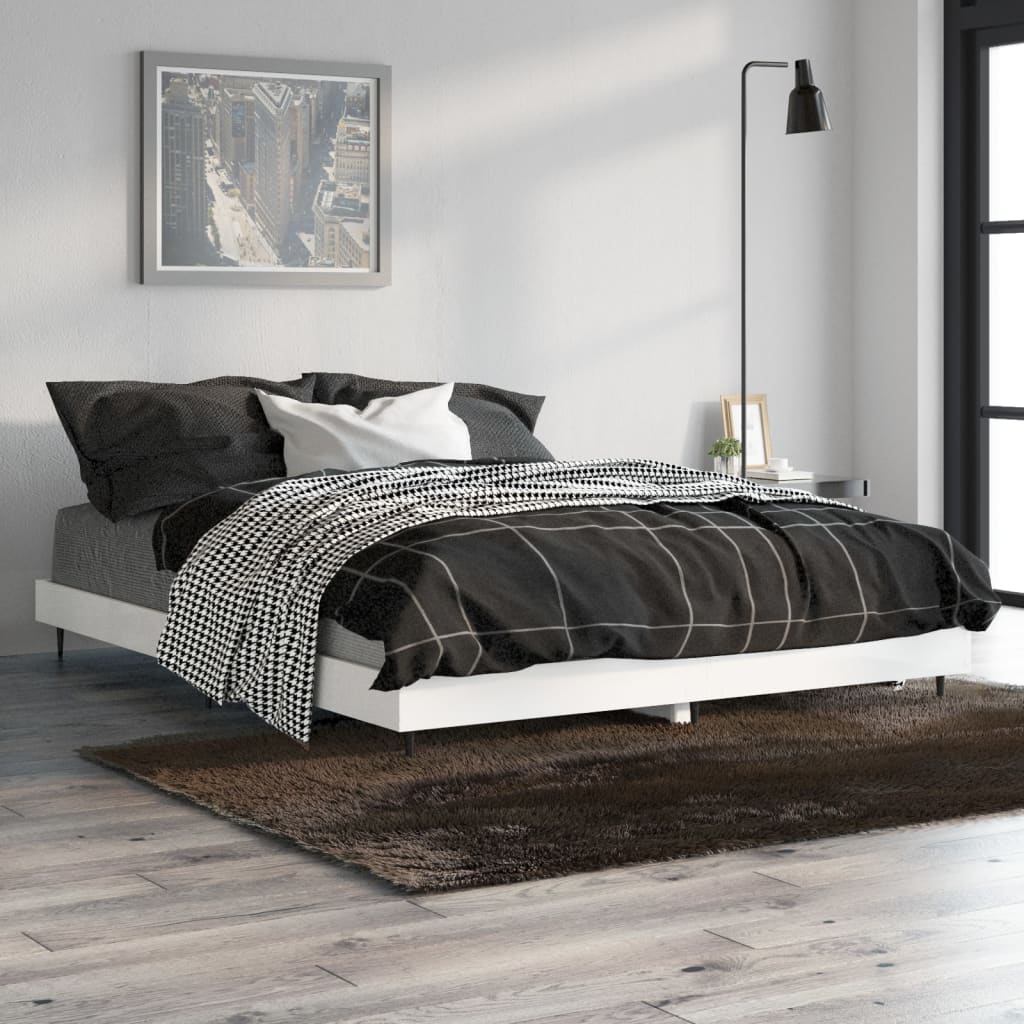 Okvir kreveta visoki sjaj bijeli 135 x 190 cm konstruirano drvo