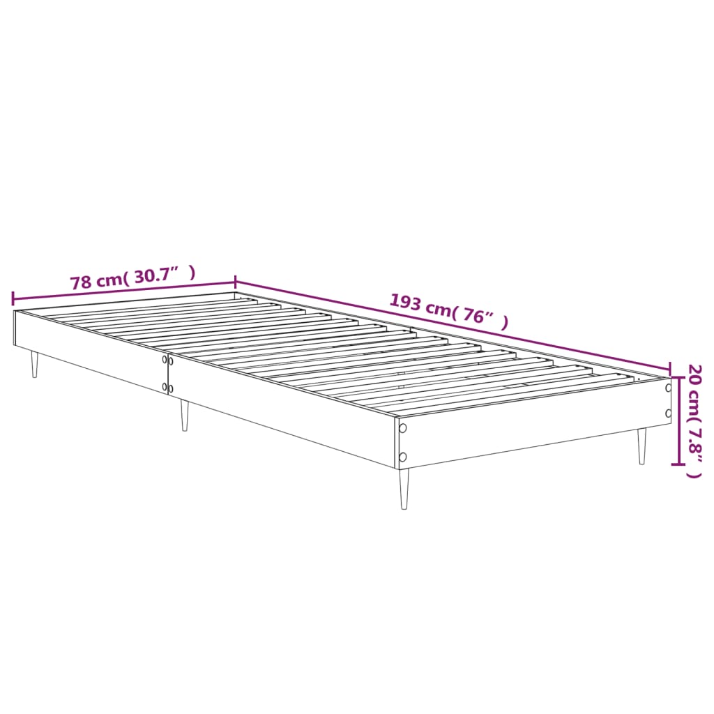 Okvir za krevet crni 75 x 190 cm od konstruiranog drva