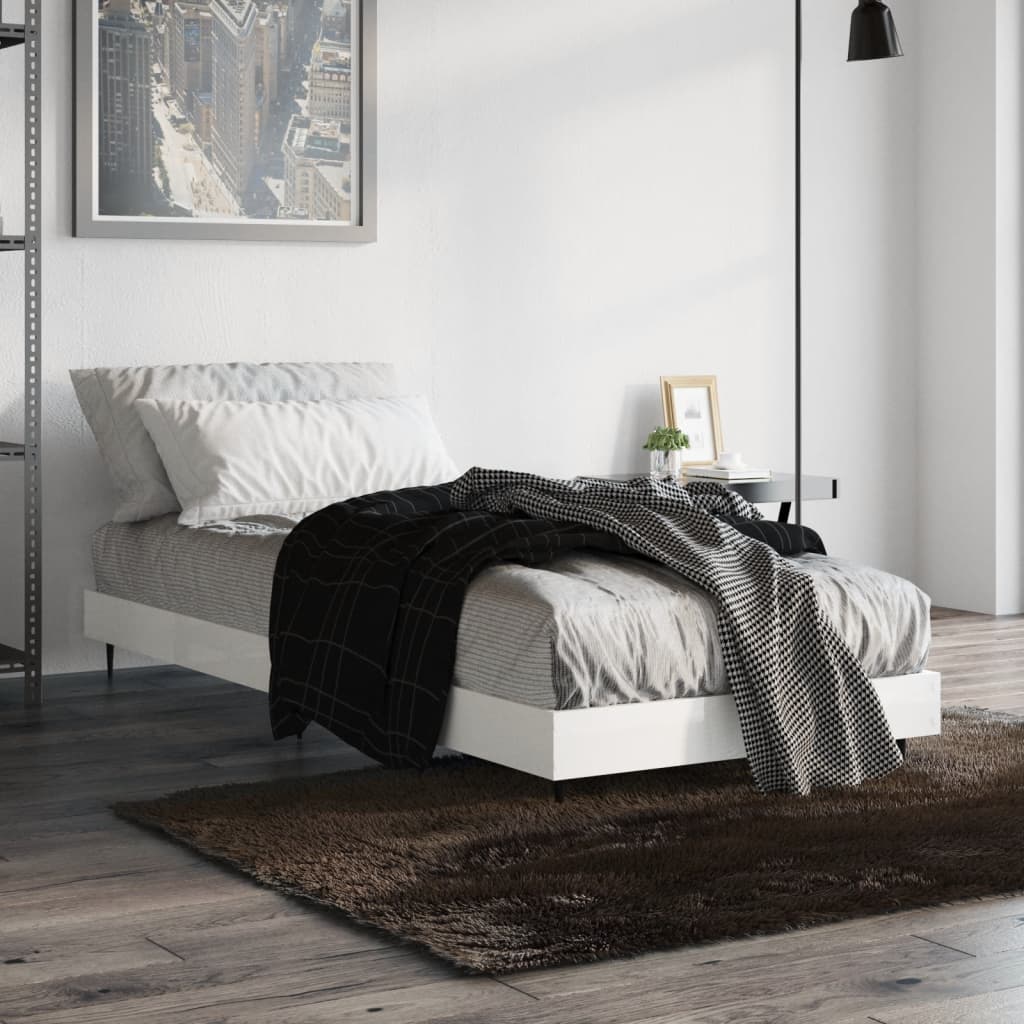 Okvir za krevet visoki sjaj bijeli 75x190 cm konstruirano drvo