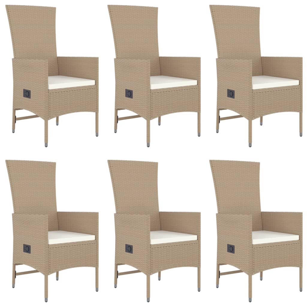 7-dijelni vrtni blagovaonski set od poliratana s jastucima bež Dužina stola 190 cm