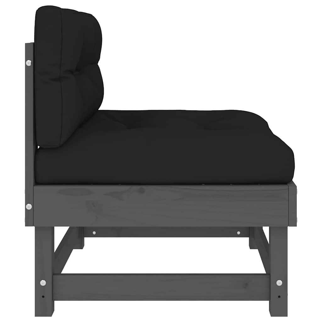 Srednja sofa od masivne borovine s jastucima siva