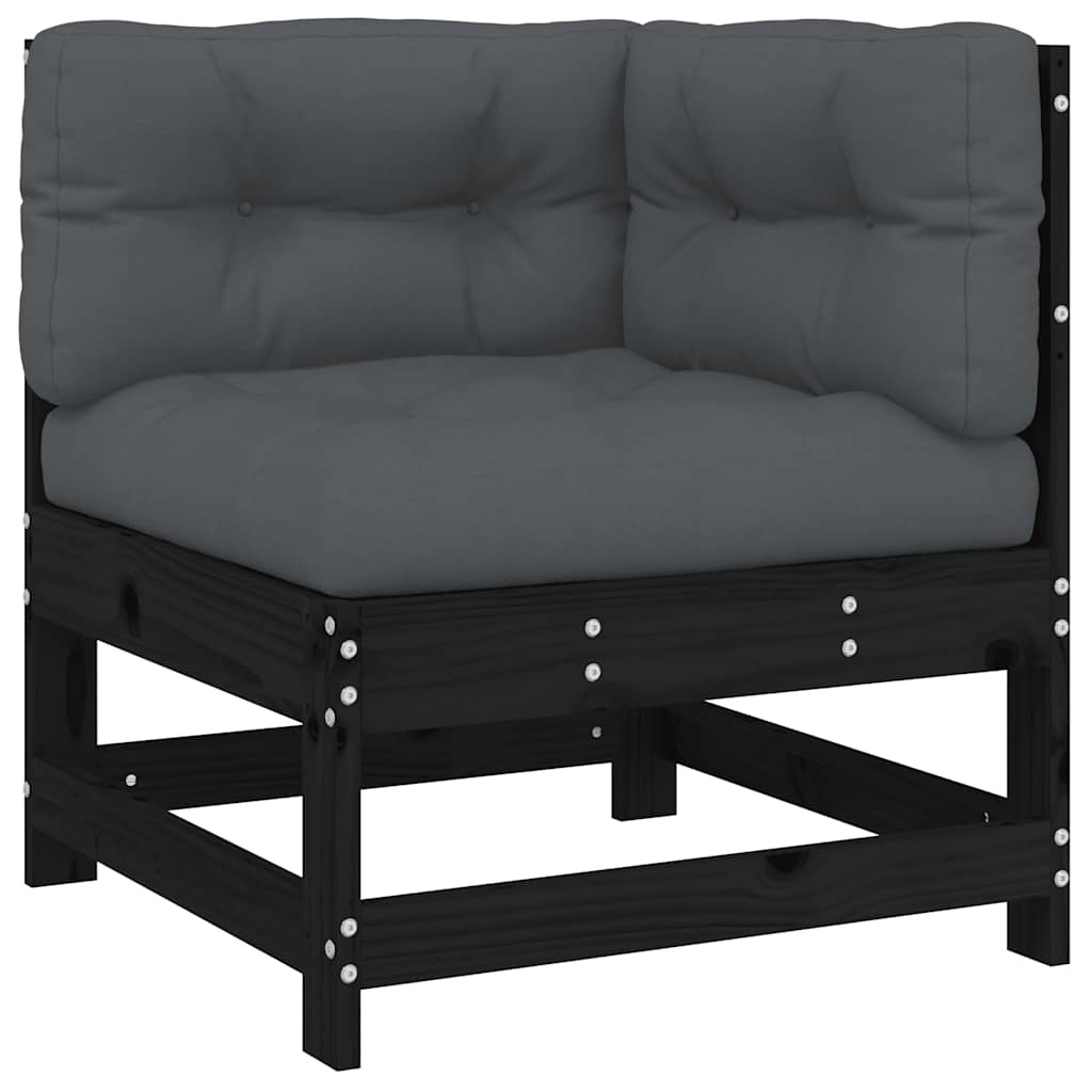 Kutna sofa od masivne borovine s jastucima crna